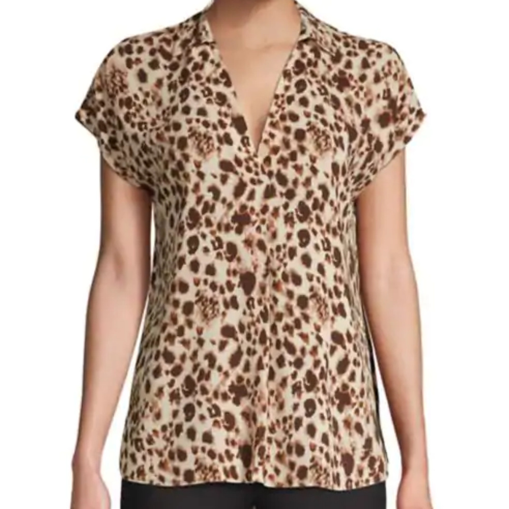 Halston Hi-Low Leopard Animal Top M